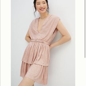 Sabina Musayev Tiered Ruffle Metallic Mini Dress M